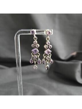 Vintage Sterling Silver Amethyst Chandelier Earrings 925 Drop Dangle Purple